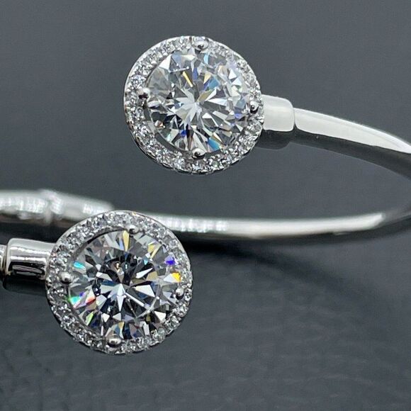 Absolute 4.28ctw Simulated Diamonds Round Cut Bypass Bracelet Sterling Silver - Picture 12 of 14